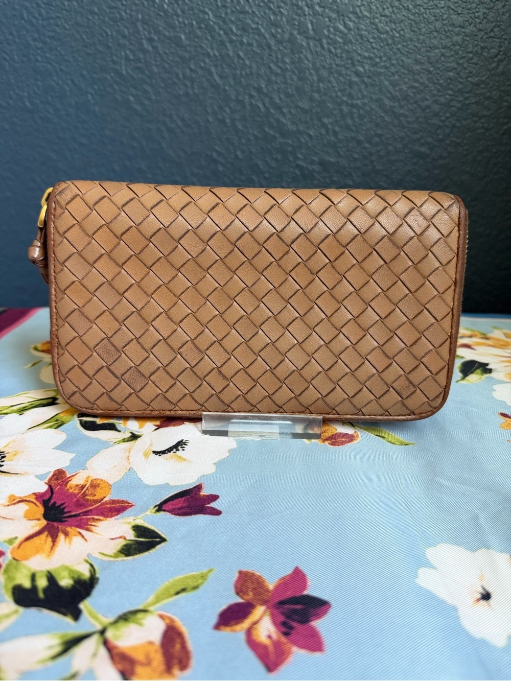 Bottega Venneta Zip Wallet in Cognac Brown